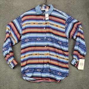 Capacity Men's Small Multi Striped Denim Collar‎ Button Down Long Sleeve Shirt